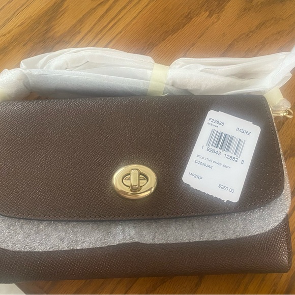 Coach Crossbody Bronze Wallet with Detachable Long Chain Strap NWT - Picture 9 of 10